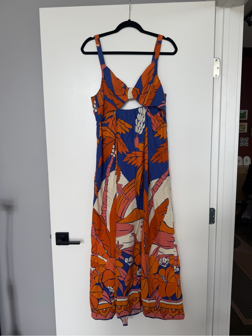 FARM Summer Cutout Maxi Dress in Orange & Blue